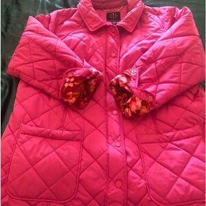 Issac Mizrahi raspberry pink quilted, upscale, trendy barn jacket.
